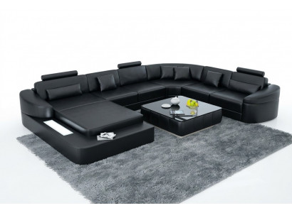 Luxe leren bank bekleding Moderne zit combi hoekbank woonlandschap LED USB