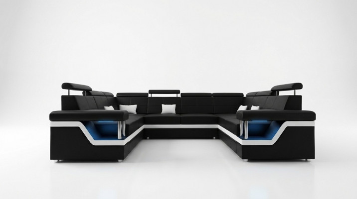 Leren bank met USB Big XXL bank hoekbank woonlandschap bank bekleding zetel LED