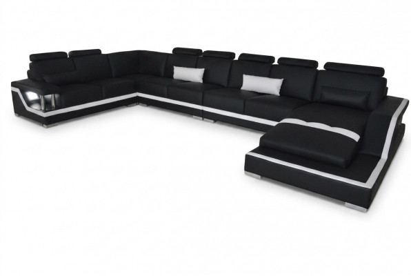 Leren bank woonlandschap hoek bankstel ontwerp bank U-vorm + chaise met USB L6002