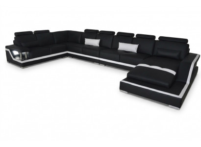 Leren bank woonlandschap hoek bankstel ontwerp bank U-vorm + chaise met USB L6002