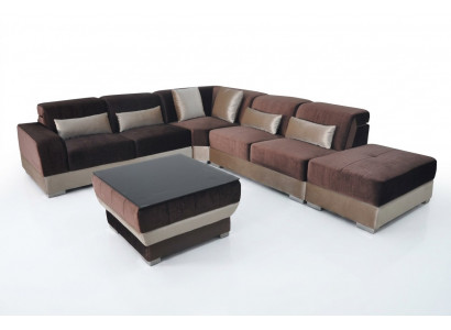 Leren hoekbank woonlandschap set ontwerpbank banken USB LED bruin + tafel