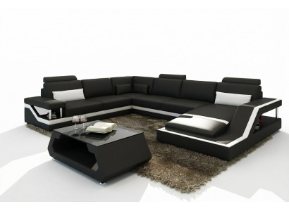 Ontwerpersbank Hoekbank Woonlandschap Big Moderne leren bank + USB Gepatenteerd NIEUW