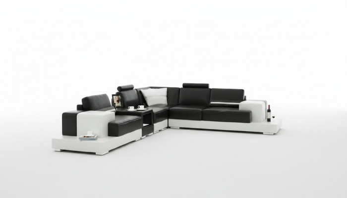 Leren hoekbank met USB Design zitkussen set voor woonkamer 2725C.