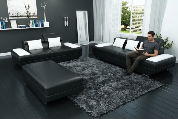 Bankstel leren bank 3+2 met USB bekledingsbankstel set voetenbank bankstellen -2719A