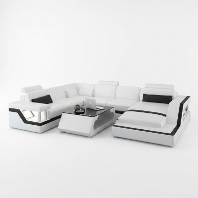 Designerbank Hoekbank Woonlandschap Groot Modern Leren Bankstel + USB, Gepatenteerd NIEUW
