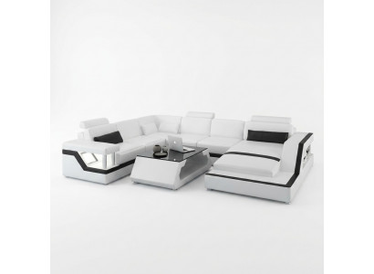Designerbank Hoekbank Woonlandschap Groot Modern Leren Bankstel + USB, Gepatenteerd NIEUW