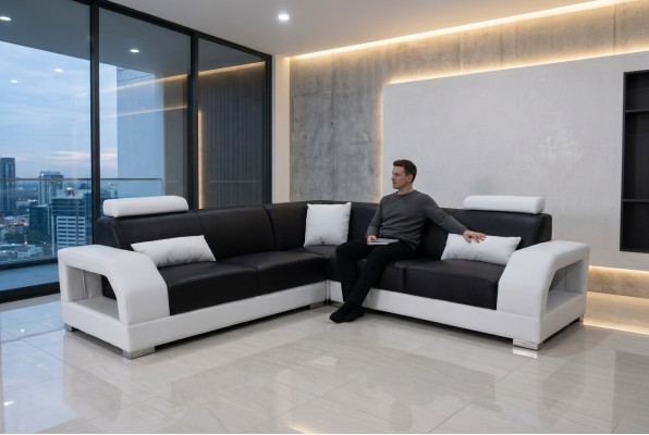 XXL hoekbank + USB, leren woonlandschap set Design Modern Sofa L-vorm G8001B