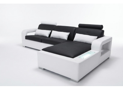 Leren bank met USB woonlandschap hoekbank design moderne bank L-vorm L6008