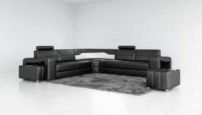 Leren bank met USB-hoekbank Hoekbank Designer bankstel L-vorm bank PISA