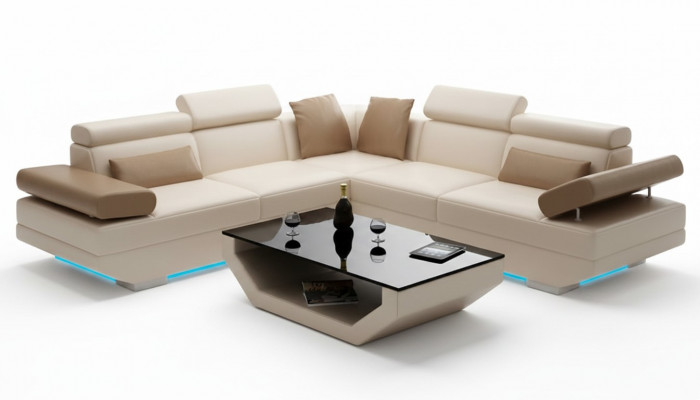Lederen bank Bank met USB woonlandschap Hoekbank Set Design Modern Sofa