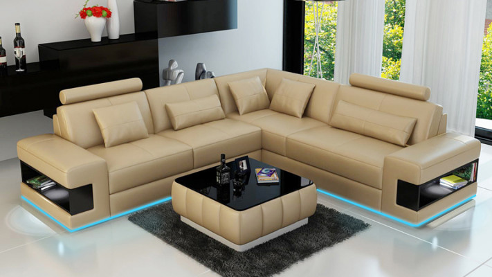 Leren bankstel met USB woonlandschap hoekbank hoek set design modern bankstel L6014B