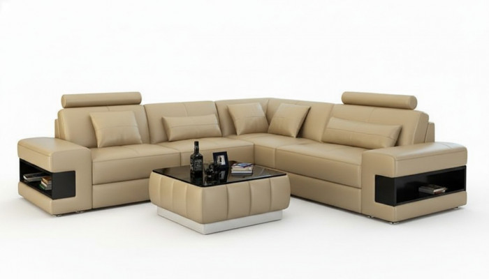 Leren bankstel met USB woonlandschap hoekbank hoek set design modern bankstel L6014B