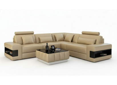 Leren bankstel met USB woonlandschap hoekbank hoek set design modern bankstel L6014B