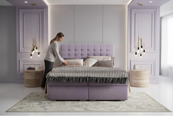 Compleet set matras & topper boxspring bed Roze bekleding 180x200cm