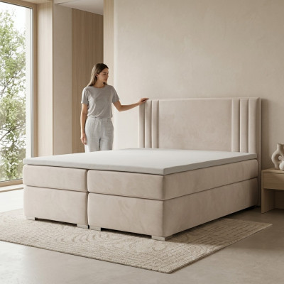 Boxspring bed Hotel dubbel bed Luxe bedden Bekleed functie bedbak Beige
