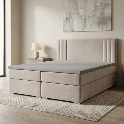 Boxspring bed Hotel dubbel bed Luxe bedden Bekleed functie bedbak Beige