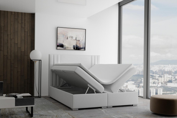Boxspring Bed Hotel Dubbel Beige Textiel Luxe Bedden Beklede Doos Functie