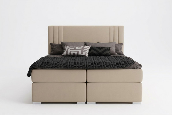 Boxspring Bed Hotel Dubbel Beige Textiel Luxe Bedden Beklede Doos Functie