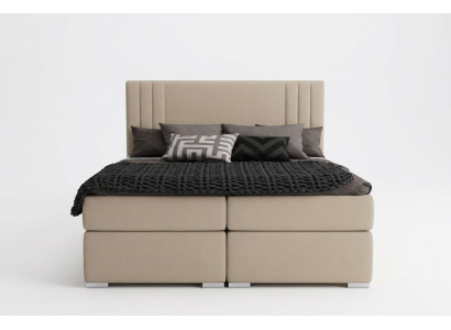 Boxspring Bed Hotel Dubbel Beige Textiel Luxe Bedden Beklede Doos Functie