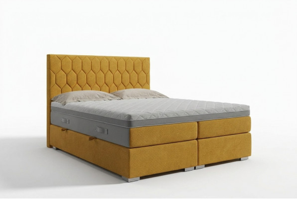 Boxspring bed hotel dubbele luxe bedden gestoffeerde functie bedlade geel fluweel