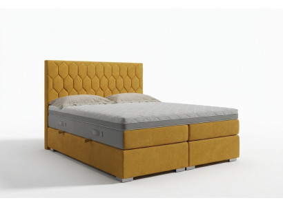 Boxspring bed hotel dubbele luxe bedden gestoffeerde functie bedlade geel fluweel