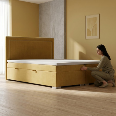 Boxspring Design Bed Hotel Dubbele Bedden Luxe Gestoffeerd Bed Met Opbergruimte Functie Geel