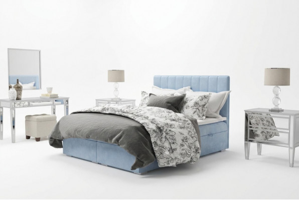 Boxspring Bed Hotel Dubbel Blauw Fluweel Luxe Bedden Gestoffeerde Bedlade 180x200