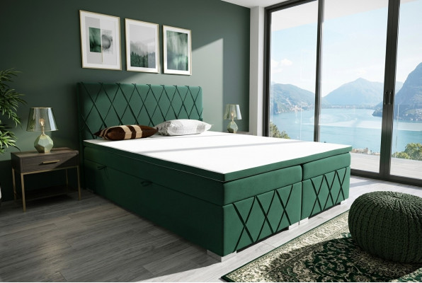 Tweepersoonsbed Compleet Set Matras Boxspring Topper Bedden Functie Kast Groen