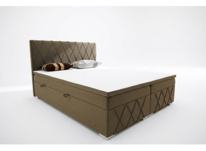 Boxspring Bed Hotel Dubbel Fluweel Luxe Bedden Gestoffeerde Bedlade Functie Bruin