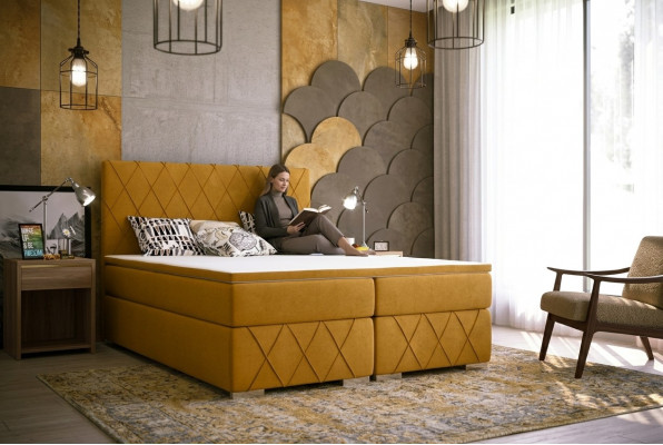 Boxspring Bed Compleet Set Matras & Topper Luxe Bekleding 160x200cm Bedden Nieuw