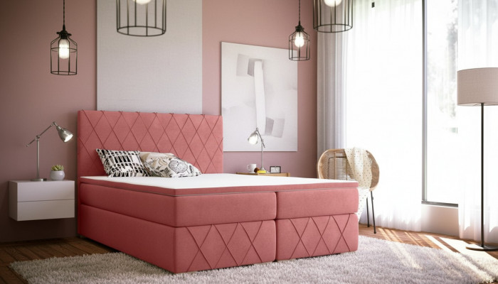 Compleet set matras & topper boxspring bed roze bekleding 180x200cm bedden nieuw