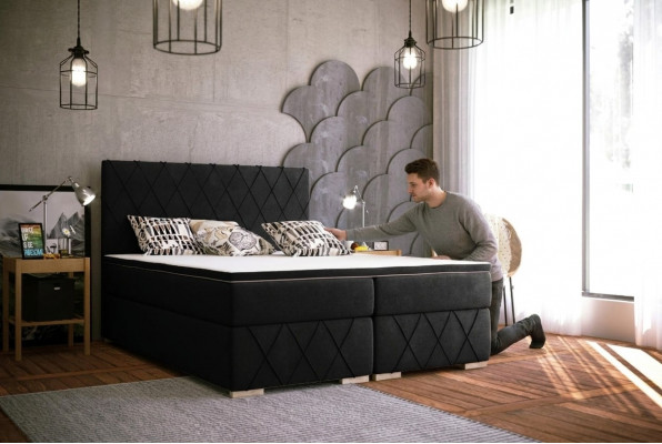 Compleet set matras & topper boxspring bed zwart gestoffeerd 180x200cm Bedden