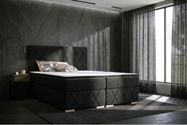 Compleet set matras & topper boxspring bed zwart gestoffeerd 180x200cm Bedden