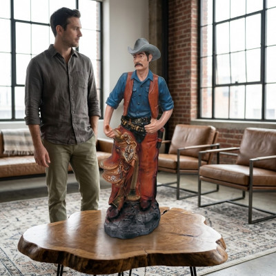 Beeldhouwwerk Houthakker Cowboy Beeld Standbeelden Beeldhouwwerken Handgeschilderde Figuren