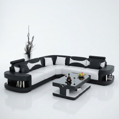Woonlandschap Bekleding Hoek Hoek Bank + USB, Set Landschap Leer Textiel Nieuw