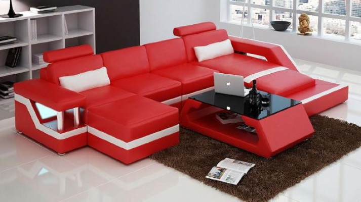 Ontwerper hoekbank bank woonlandschap Groot modern leren bank + USB bankbekleding