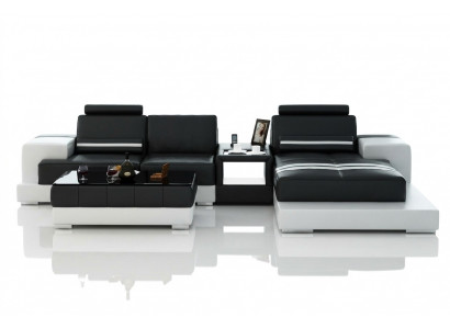 Leren hoekbank met USB, design zitsuite, woongebied 2725B  Leerhoekbank met USB, design zithoek, woongebied 2725B