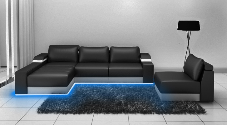 Hoekbank hoekbank met USB-bekleding lederen set woonlandschap Chaiselounge