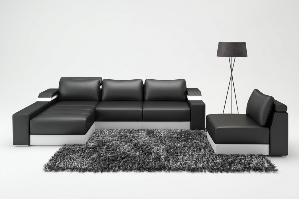 Hoekbank hoekbank met USB-bekleding lederen set woonlandschap Chaiselounge
