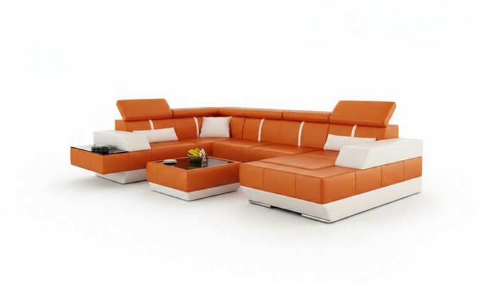 Ledersofa + USB Sofa Hoekbank Leren Bank Posterhoek NIEUWwoonlandschap