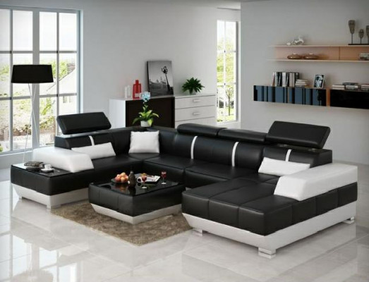 Ledersofa + USB Woonlandschap Bank Hoekbank Leren bank Poster Hoek Bank Nieuw