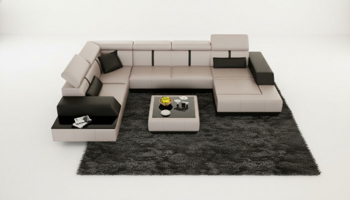 Ledersofa + USB Woonlandschap Bank Hoekbank Leren bank Poster Hoek Bank Nieuw