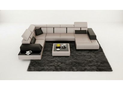 Ledersofa + USB Woonlandschap Bank Hoekbank Leren bank Poster Hoek Bank Nieuw