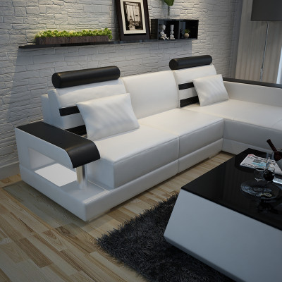 Leren bank met USB woonlandschap hoekbank hoekbankstel design modern sofa L6016E