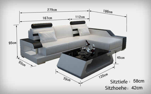 Leren bank met USB woonlandschap hoekbank hoekbankstel design modern sofa L6016E