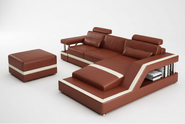 Leren bank met USB woongebied hoekbank hoek garnituur ontwerp Modern Sofa L6002E.