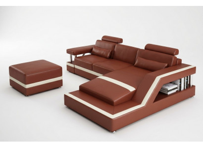 Leren bank met USB woongebied hoekbank hoek garnituur ontwerp Modern Sofa L6002E.