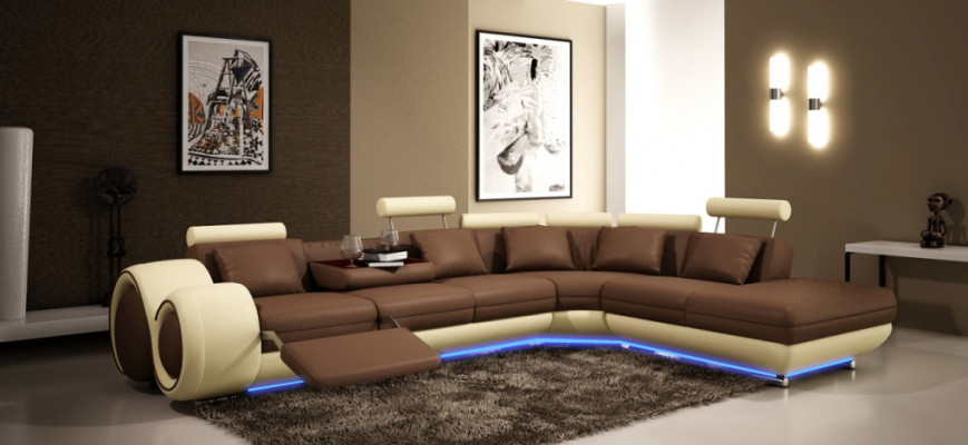 Leren bankstel met USB woonlandschap hoekbank hoekstel modern design bank A1163C