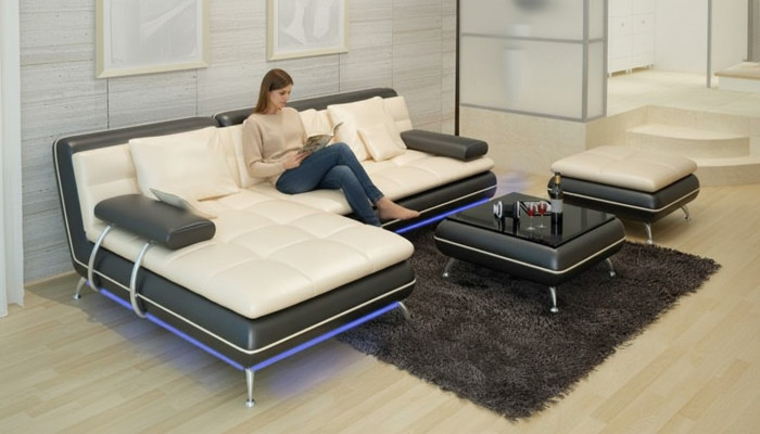Leren bankstel met USB woonlandschap hoekbank hoekmeubelen ontwerp modern bankstel F3015.