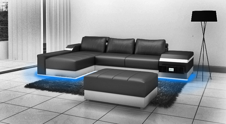 Hoekbank + USB-hoekbank Bank Bank bekleding Leren waarnemend loungebank.